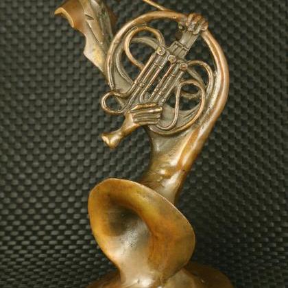 Chinese Bronze Saxophone Art Man Statue..